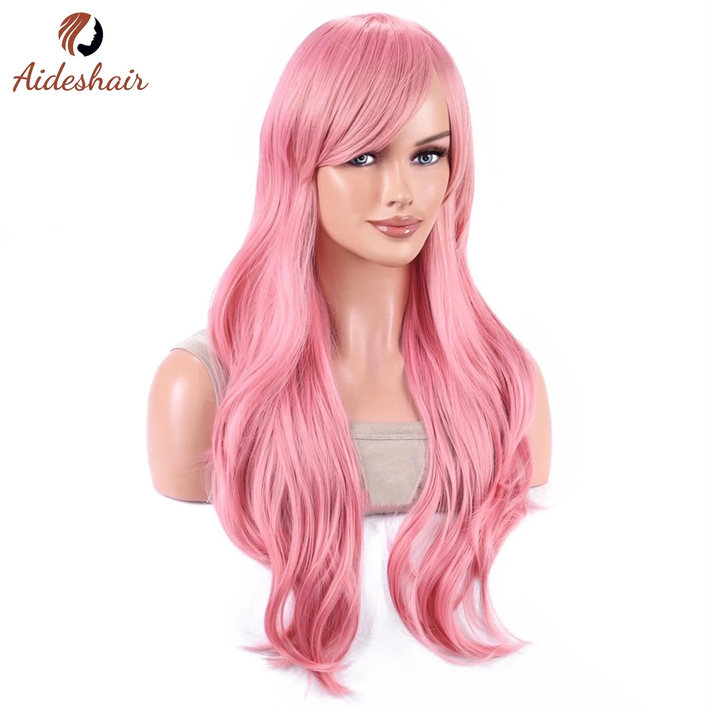 Aideshair 28" Long Wavy Curly Synthetic Wig – Heat Resistant Cosplay Wig for Women with Free Wig Cap