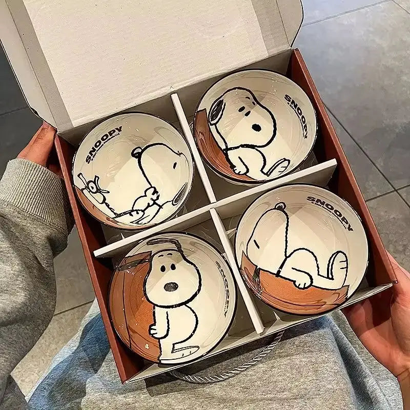 Cute Snoopy Ceramic Bowl Set — Kawaii Anime Tableware, High-Value Household Gift Set