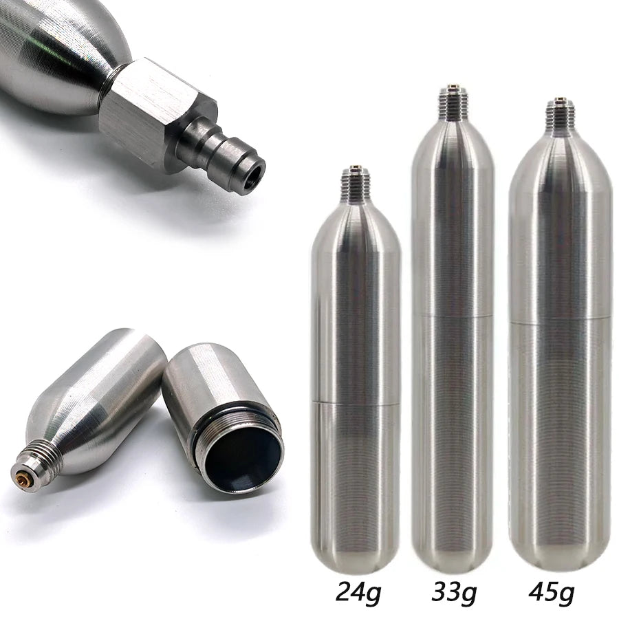 3/8-24UNF CO2 Cartridges – High Pressure Stainless Steel Rechargeable Cylinder for Oxygen Training, Scuba & Rescue Vest