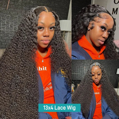 HD Lace Front Wig 13x6 – 40 Inch Deep Wave Human Hair Wig, Pre-Plucked Curly Brazilian Water Wave Lace Frontal Wig