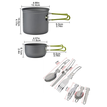 Portable Camping Cookware Set: Outdoor Pot and Mini Gas Stove Kit with Foldable Spoon, Fork, and Knife - Ideal for Nature Hike Picnics