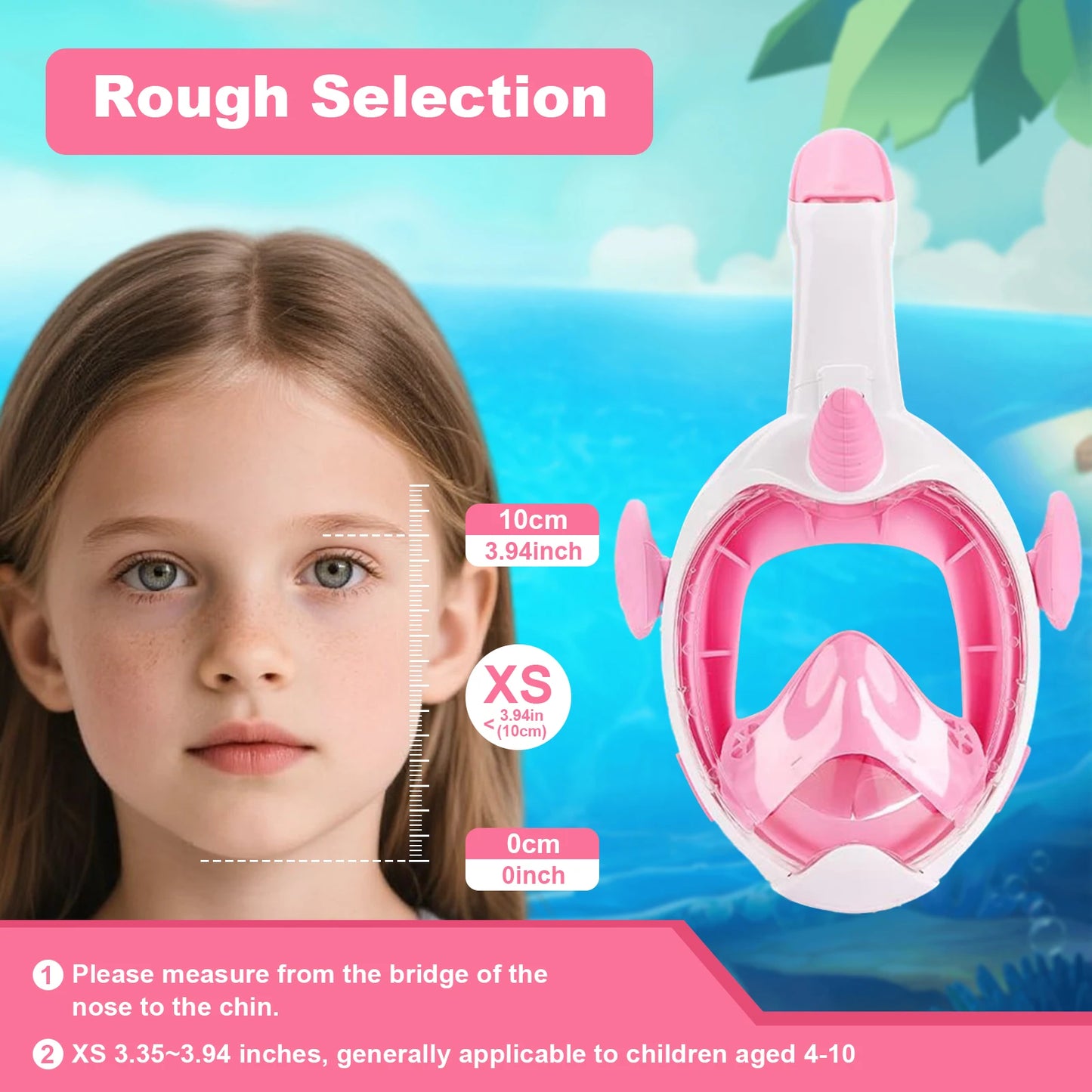 Kids Unicorn Full Face Snorkel Mask - Dry Anti-Fog Waterproof Swimming & Diving Gear for Children