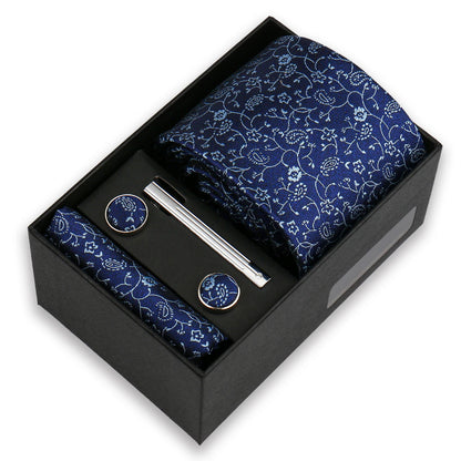 Men's Tie & Cufflink Gift Set - 8cm Necktie Handkerchief Clip Box for Formal Business Suits