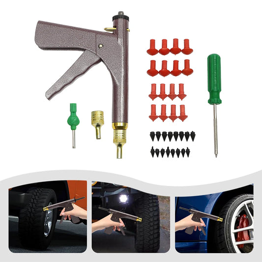 Professional Tubeless Tire Repair Kit - Heavy Duty Puncture Plug Gun with Mushroom Plugs for Car & Motorcycle