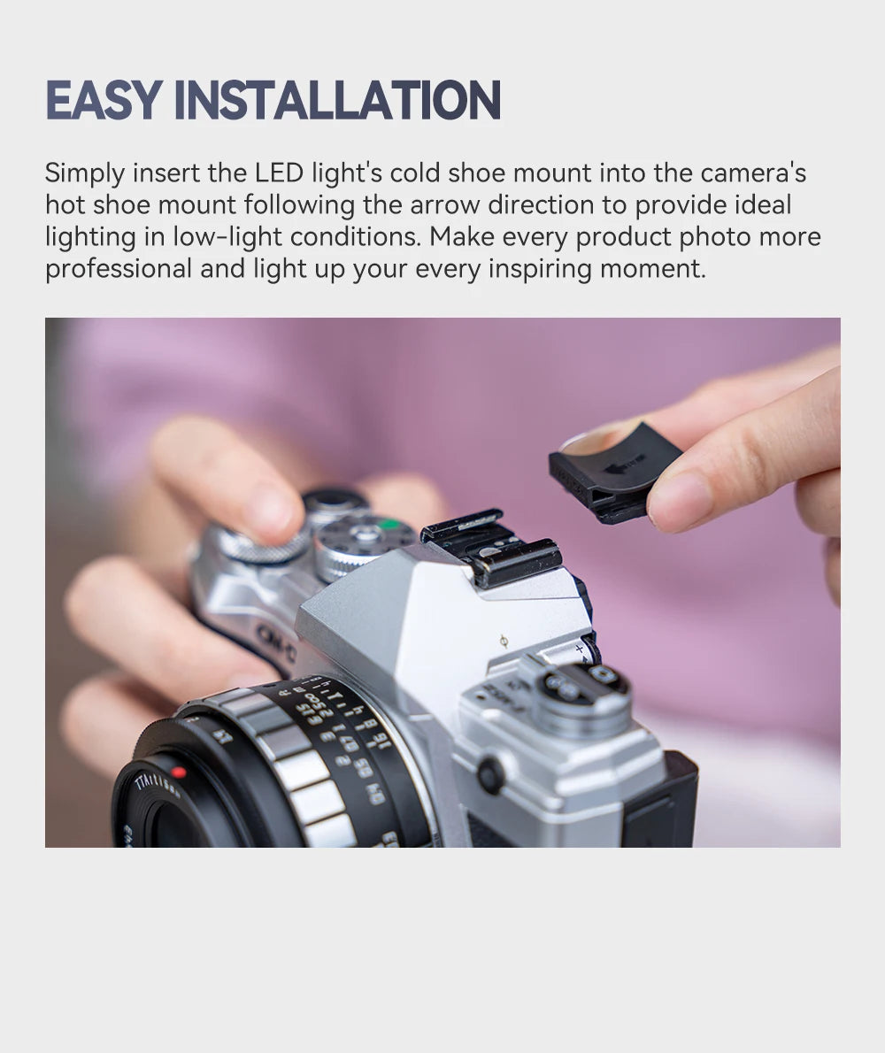 TTARTISAN Mini LED Fill Light - Magnetic Mount Retro Film Style Video Light, 0.5W, 3000/4500/6000K, CRI 95+, 300mAh Cold Shoe