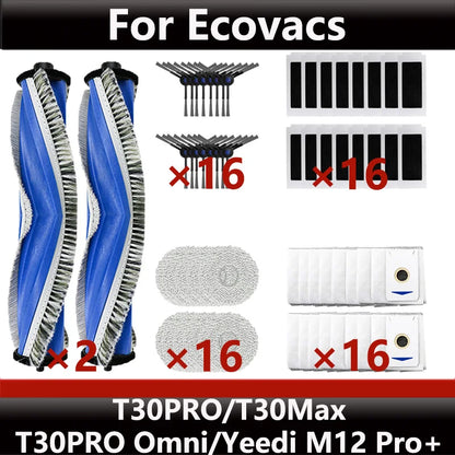 ECOVACS T30S PRO/T30 PRO OMNI & YEEDI M12 Pro+ Robot Vacuum Replacement Parts – Dust Bag, Main & Side Brush, Filter, Mop Accessories