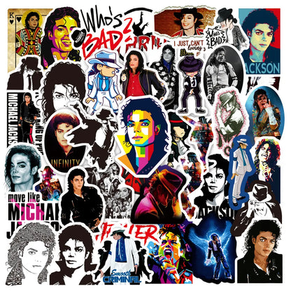 50-Piece Michael Jackson Graffiti Sticker Pack - Decorative Decals for Laptops, Water Bottles, Phones, Bikes & Skateboards