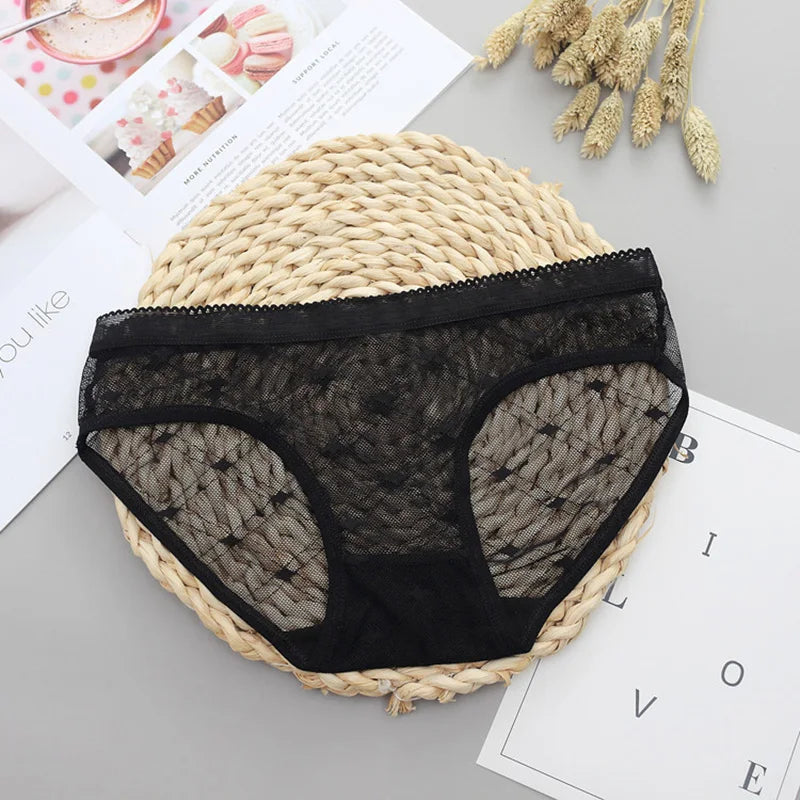 Women’s Low-Rise Lace Mesh Panties – Sexy Transparent Hollow-Out Briefs Lingerie Underwear