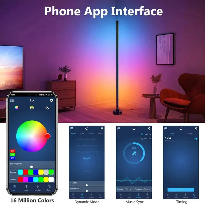 Smart LED Floor Lamp – RGB Music Sync, Remote & APP Control, Timer Modern Mood Standing Lamp for Living Room & Gaming Corner Lighting