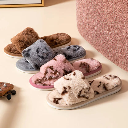 Fuzzy Fur Women’s Slippers — Indoor Autumn/Winter Luxury Plush Flats, Fluffy Casual Slides, Elegant Home Shoes