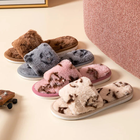 Fuzzy Fur Women’s Slippers — Indoor Autumn/Winter Luxury Plush Flats, Fluffy Casual Slides, Elegant Home Shoes