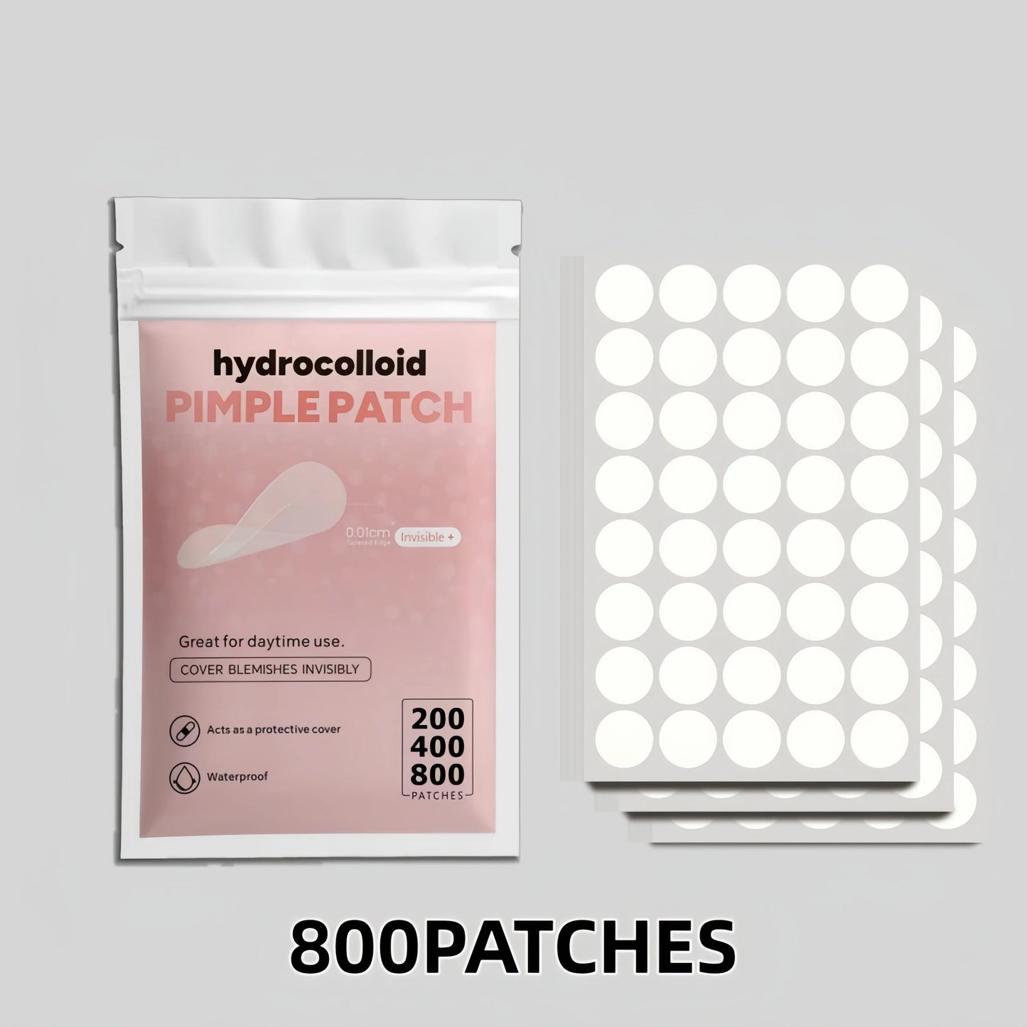 Invisible Clear Pimple Patch Set 200/400/800pcs – Hydrocolloid Acne Stickers for Deep Cleansing, Mixed Sizes, Skin-Friendly Treatment