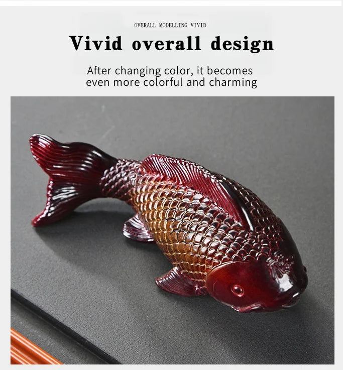 Colour-Changing Koi Carp Tea Table Ornaments – Creative Zen Desktop Decorations, Two Fish Report Happiness Teaware Accessories
