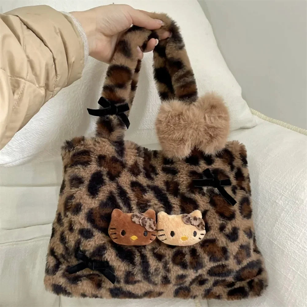 Sanrio Kawaii Hello Kitty Plush Handbag – Soft Stuffed Commuter Tote, Portable Satchel Backpack, Perfect Christmas Gift for Friends