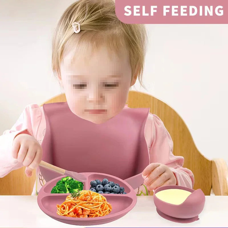 6-Piece Baby Meal Set – Silicone Training Plates, Bowls & Cutlery for Children