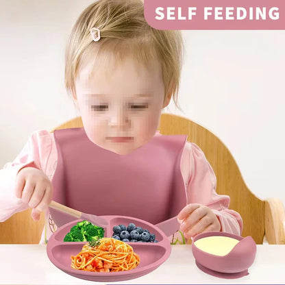 6-Piece Baby Meal Set – Silicone Training Plates, Bowls & Cutlery for Children