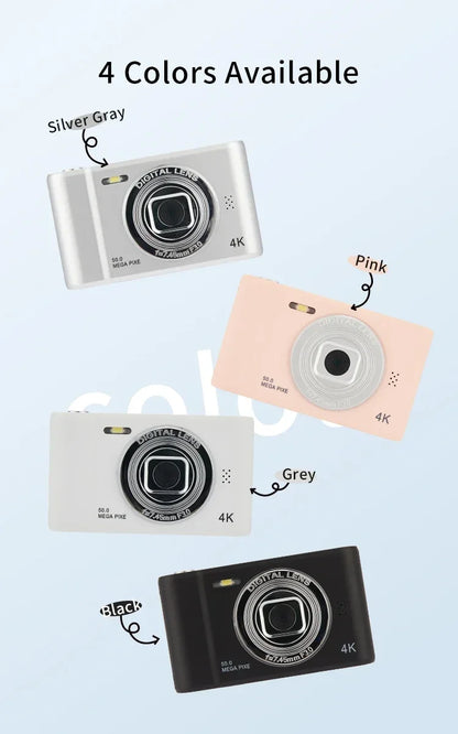 4K Digital Camera – 50MP Travel Selfie Camera with HD Zoom, 2.4-inch Screen, Mini Retro Cam for Kids & Beginners