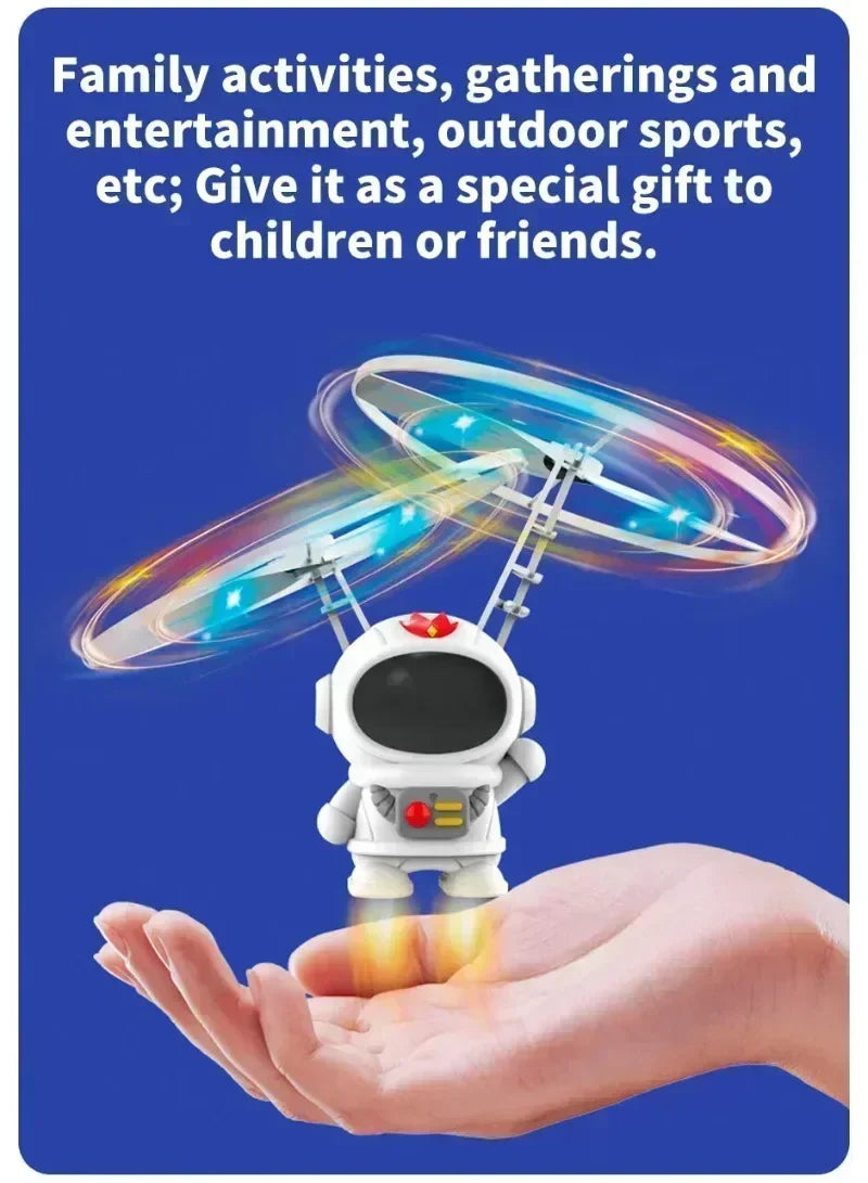 Mini Astronaut Drone Toy — Cartoon Spaceman Flying Robot with USB Charging & Hand Control for Kids
