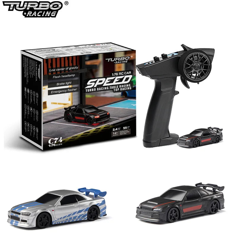 Turbo Racing 1:76 RC Drift Car | C64/C72/C73/C74 with Gyro & Full Remote Control for Kids & Adults