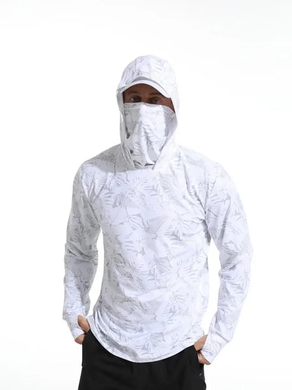 Men’s Hooded Fishing Shirt – UV Protection Summer Outdoor Fishing Jersey with Mask Breathable Performance Sun Protection Hoodie