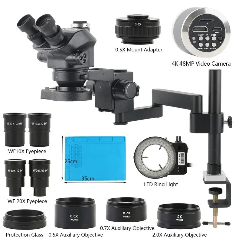 3.5X-100X 200X Simul-Focal Trinocular Stereo Microscope with 4K HDMI USB-C Digital Camera – 55MP/48MP/24MP Objective Lens