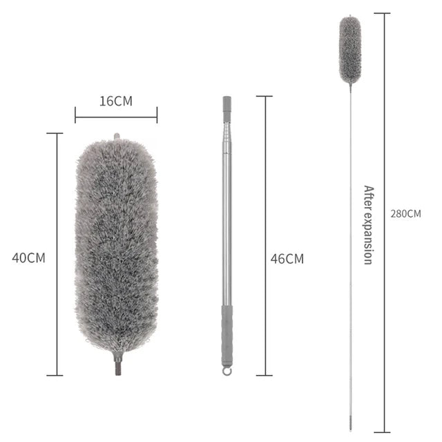 280cm Extendable Microfiber Duster — Telescopic Dust Cleaner Brush for Mites, Gaps & Home Cleaning