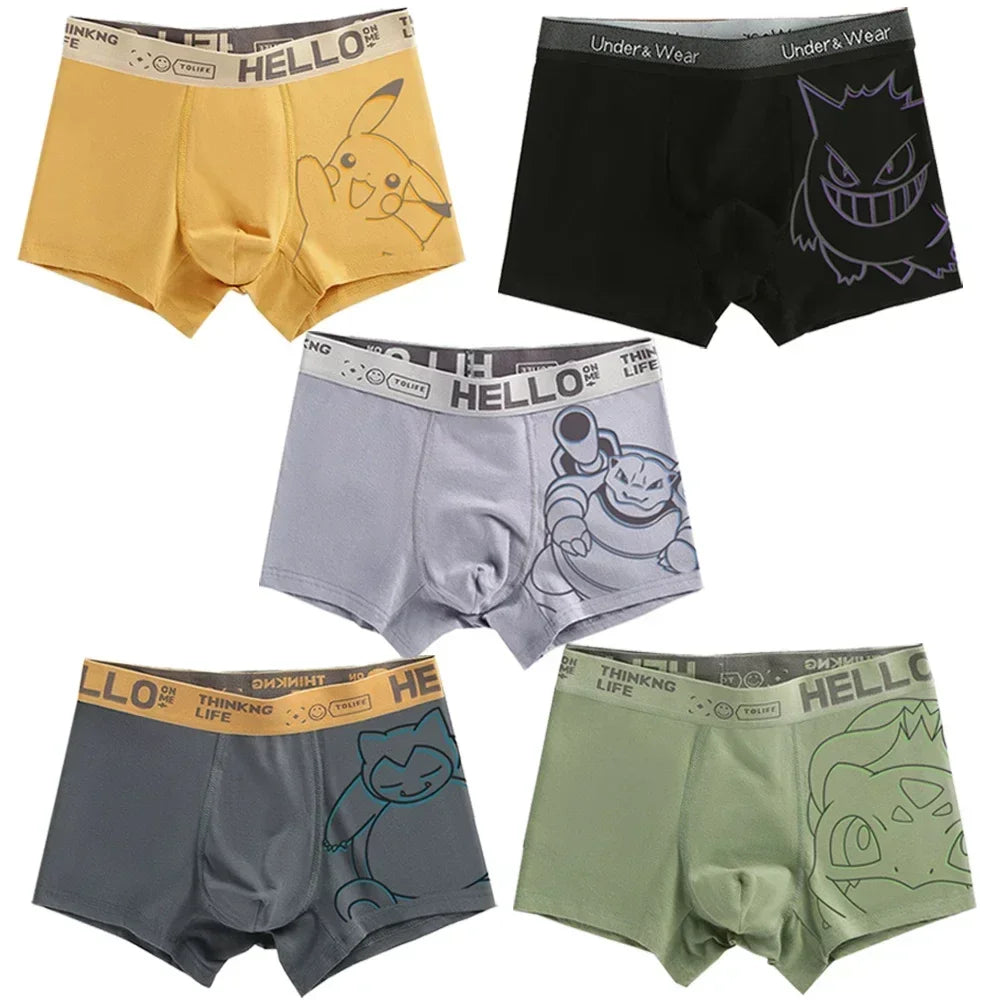 Pokemon Anime Men's Boxer Briefs — Charmander, Charizard, Bulbasaur, Gengar & Pikachu Antibacterial Underwear Shorts Gift