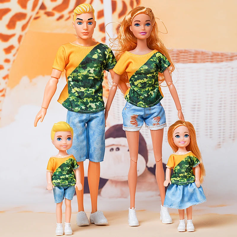 1/6 30cm Barbie Doll Family Set – Mom, Dad & Kids with Clothes, Educational & Birthday Gift