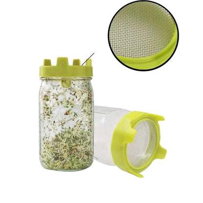 2pcs Plastic Sprouting Lid Set - Mesh Sprout Cover for Seed Germination, Vegetable Crop Growth, Fits Mason Jars with Sealing Ring