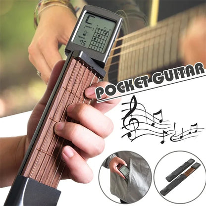 Pocket Guitar Chord Practice Tool - Portable Neck Trainer with Rotatable Chords Chart Screen for Beginners
