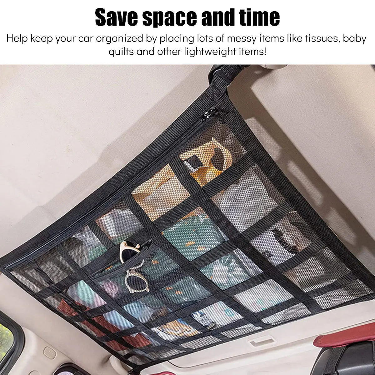 Strong Load-Bearing Car Ceiling Cargo Net : Mesh Roof Storage Organizer for Large Capacity Space Saving - Car Ceiling Storage Solution