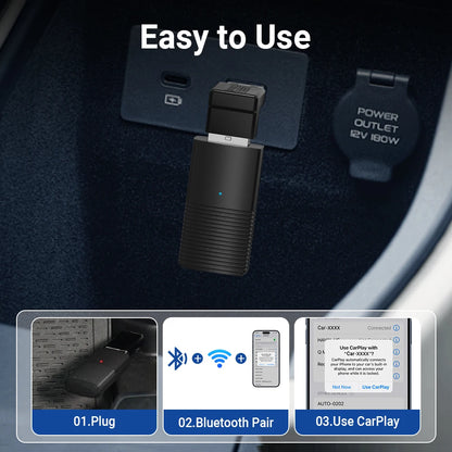 Ottomotion MINI Wireless CarPlay Adapter for iPhone - USB Connection, Compatible with Hyundai, VW, Mazda, Toyota, Kia, Ford, Chery