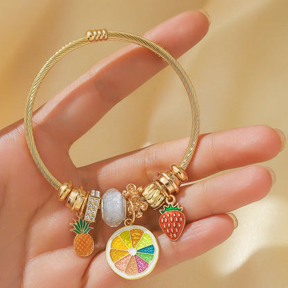 Women's Stainless Steel Pan Family Bracelet – Stylish Multi-Element Accessory for Daily Wear & Gifts