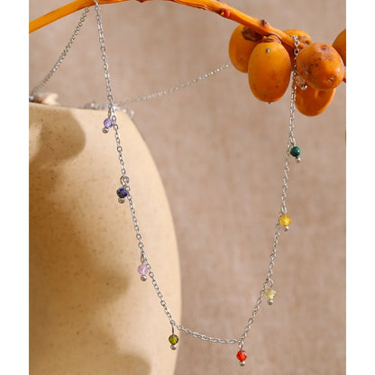 YHPUP Colorful Zirconia Drop Necklace - Stainless Steel Waterproof Y2K Collar Chain Jewelry with PVD Finish