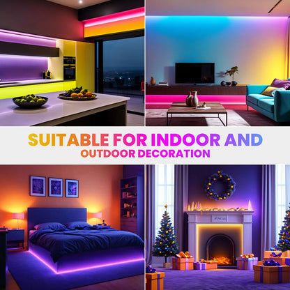EU Plug DC24V RGB Neon LED Strip – 3535 Bluetooth Music Sync Waterproof Rope Light, 5-30M for Indoor & Outdoor Decor