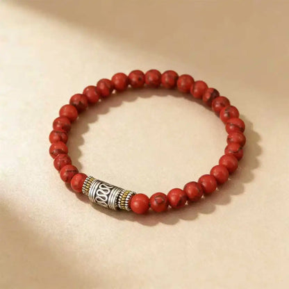 6mm Natural Stone Yoga Bracelet – Unisex Tibetan Buddhist Meditation Beads, Lucky Red Sanskrit Minimalist Retro Couple Wrist Jewelry