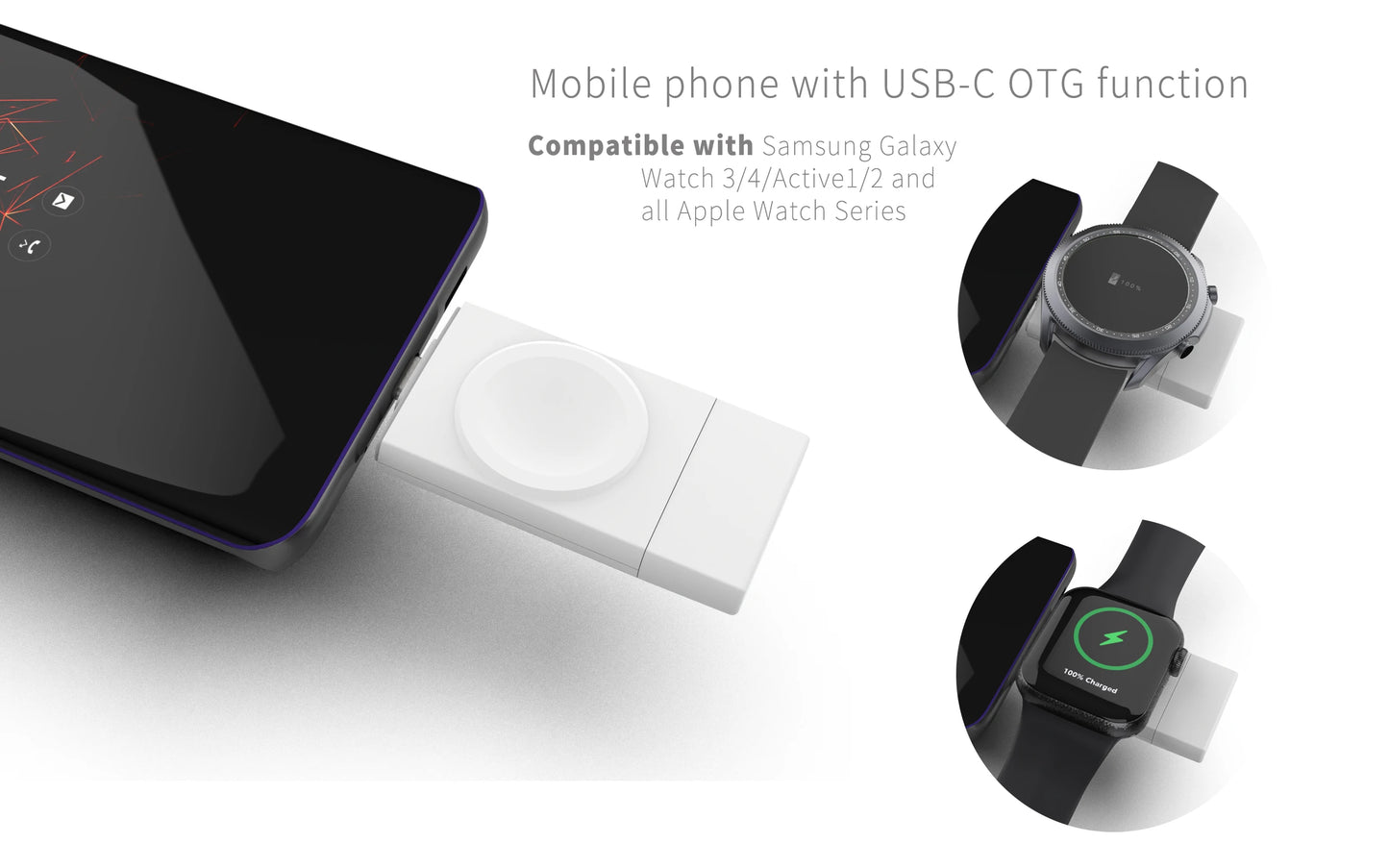 2-in-1 Dual Interface Wireless Charger — Fast Charging Station for Apple Watch 8/7/6/5/SE & Samsung Galaxy Watch 5/4/3/2