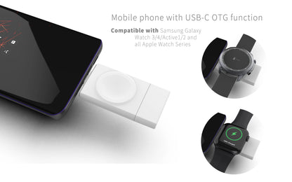 2-in-1 Dual Interface Wireless Charger — Fast Charging Station for Apple Watch 8/7/6/5/SE & Samsung Galaxy Watch 5/4/3/2