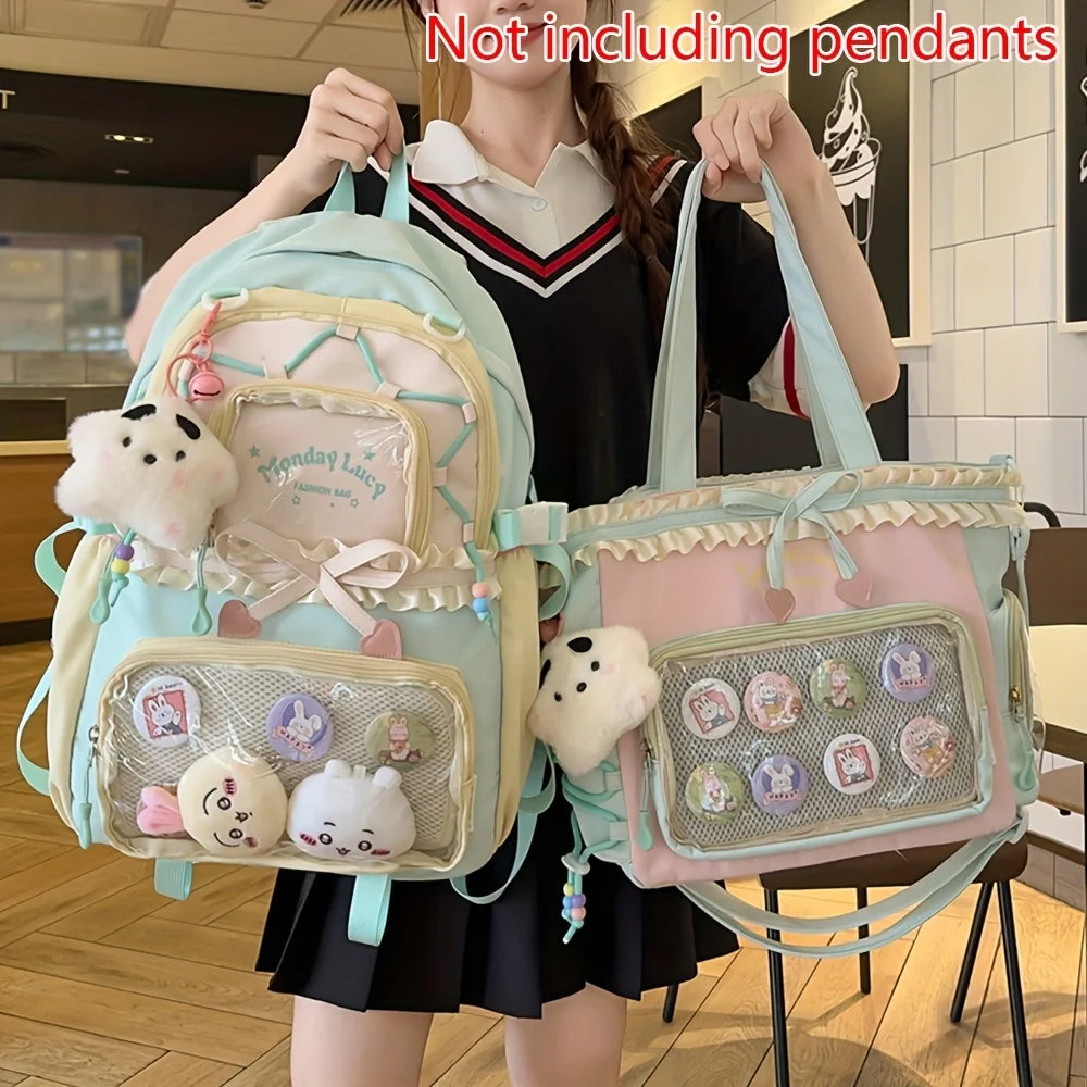 Women’s 2-Piece Backpack Set – Cute Lace Lightweight School Bag, Fashion Back-to-School Bookbag for Girls