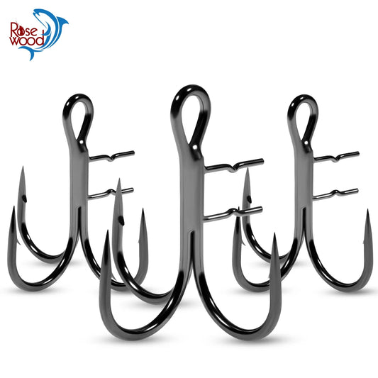 Rosewood Treble Fishing Hook with Holder - Extra Sharp Barbed Triple Hooks for Soft Swimbaits & Rubber Baits