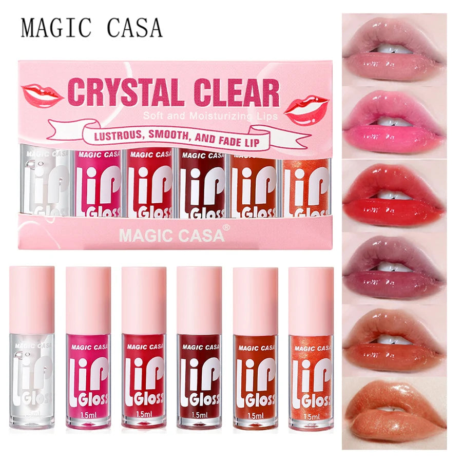 MAGIC CASA 6pcs Hydrating Jelly Lip Oil Set – Long-Lasting Moisturizing & Shimmering Liquid Lip Hydration