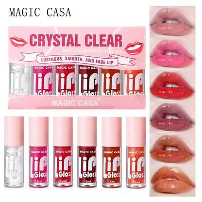 MAGIC CASA 6pcs Hydrating Jelly Lip Oil Set – Long-Lasting Moisturizing & Shimmering Liquid Lip Hydration