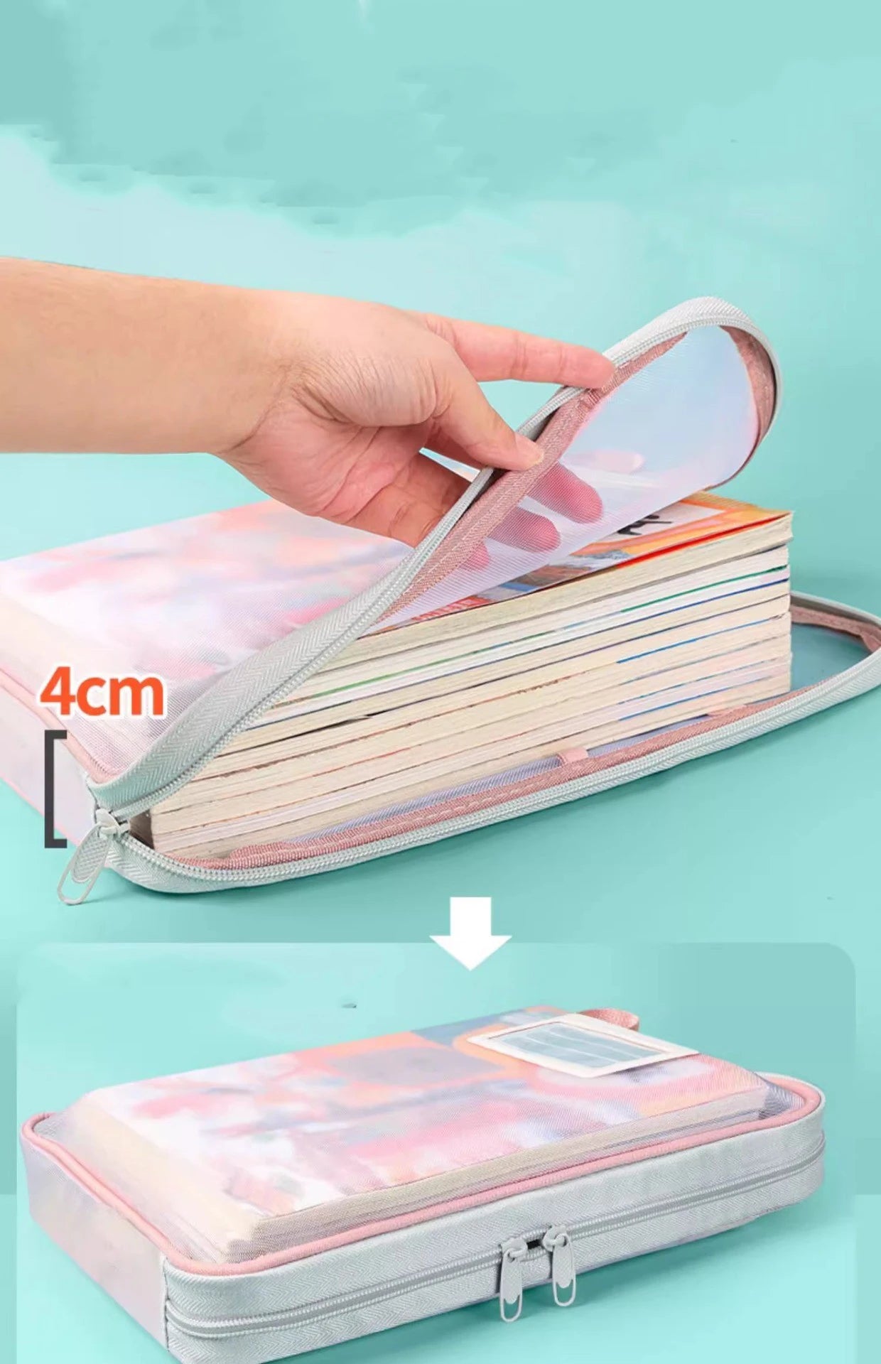 A4 Double Layer Mesh Zipper Storage Bag – Large Capacity Stationery Organizer Folder for School and Office Supplies