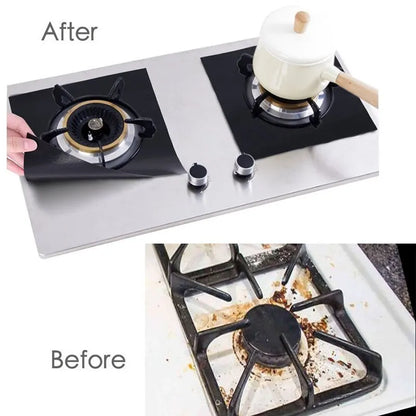 4-Piece Gas Stove Protector Set: Cooker Lid Liner Cleaning Pads - Kitchen Cookware Accessories for Reusable Boiler Hood Protection