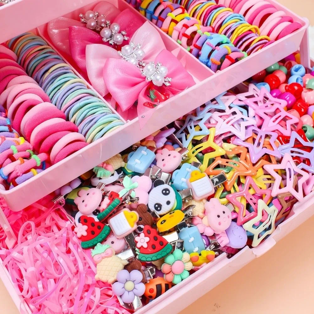 546PCS Bow Hair Accessories Set - Colorful Elastic Hair Ties and Clips for Girls and Children