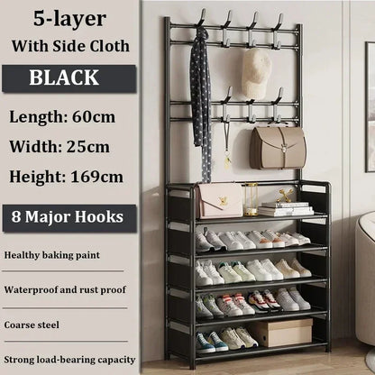 Multi-Layer Clothes Hanger & Shoe Rack – DIY Floor-Standing Hat and Shoes Organizer for Living Room Storage