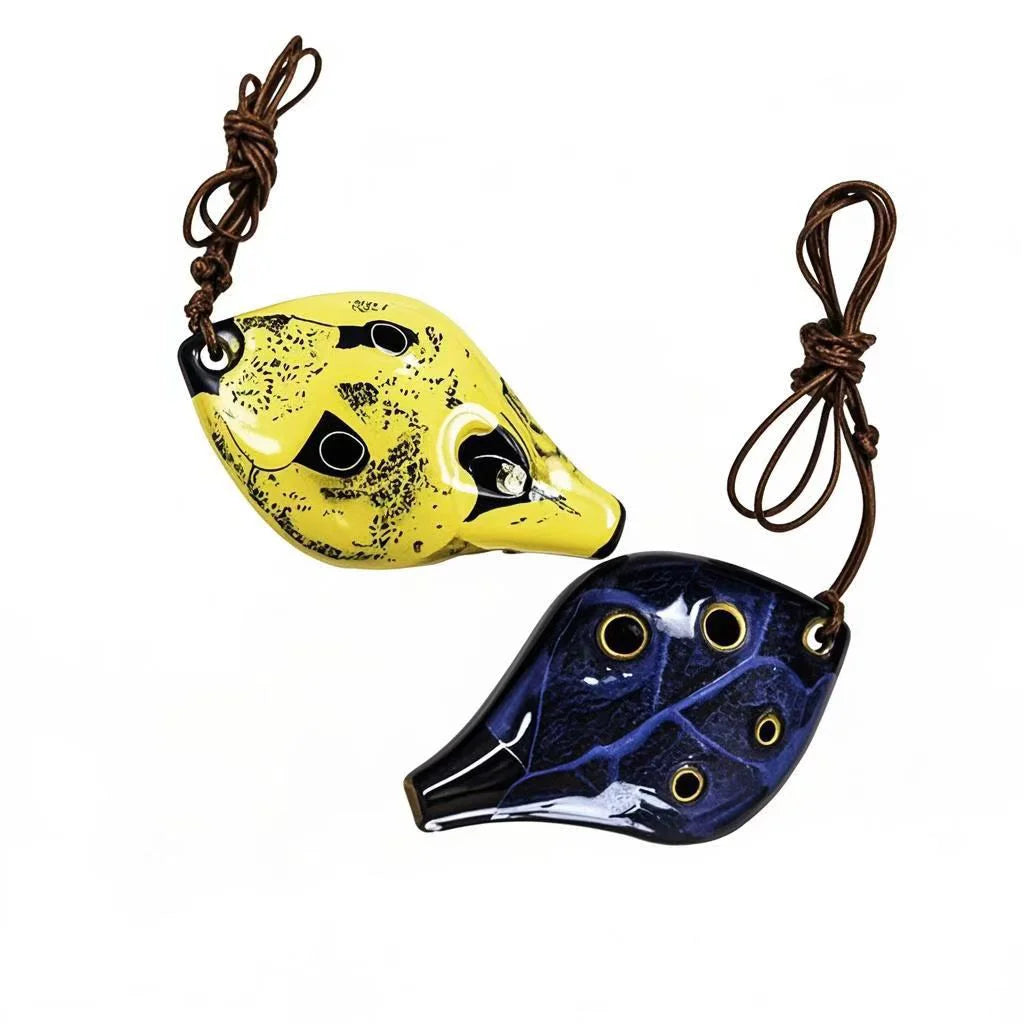 Ancient Chinese Style Ocarina - Handmade Six-Hole Leaf Shape Musical Instrument with Lanyard
