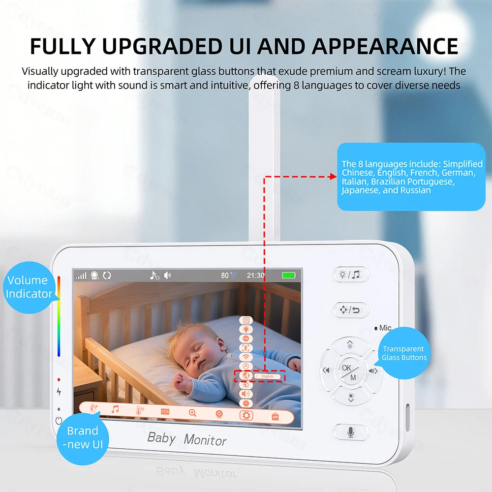 WiFi 1080P Baby Monitor with 4.3" Display & App Control – Night Vision PTZ Camera, 2-Way Audio, Lullabies, Feeding Reminder & Night Light Nanny Cam
