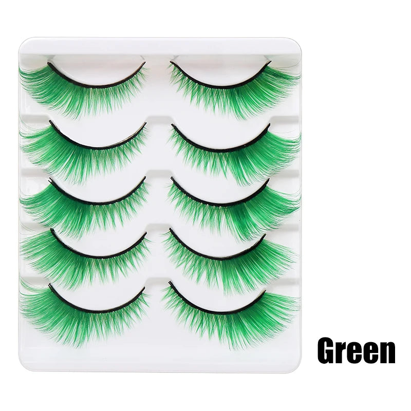 Colorful Halloween False Eyelashes – Blue, Red & Pink Cosplay Fake Lash Extensions for Makeup Looks