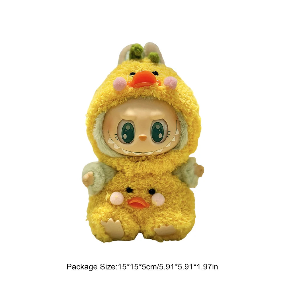 Labubu v1v2 Doll Clothes Outfit (15-17cm) – Sitting Party Bear Accessories with Scarf, Hat & Bag